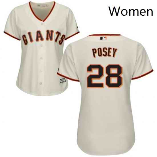 Womens Majestic San Francisco Giants 28 Buster Posey Authentic Cream Home Cool Base MLB Jersey